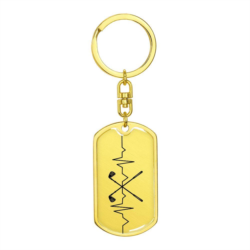 Golf Clubs Heartbeat Personalized Engraved Dog Tag Keychain - Mallard Moon Gift Shop