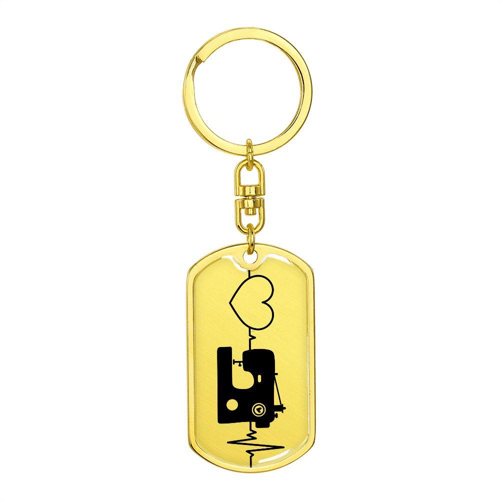 Love Sewing Quilting Personalized Engraved Dog Tag Keychain - Mallard Moon Gift Shop