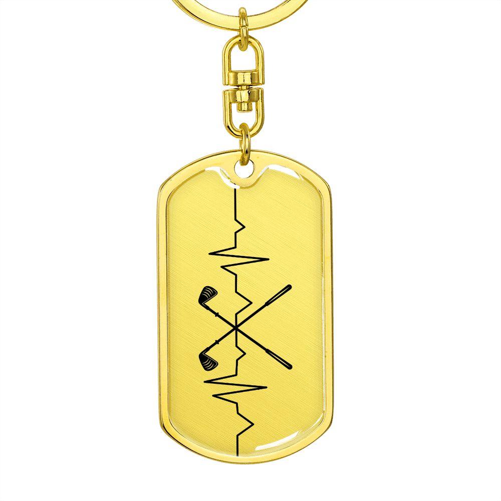 Golf Clubs Heartbeat Personalized Engraved Dog Tag Keychain - Mallard Moon Gift Shop