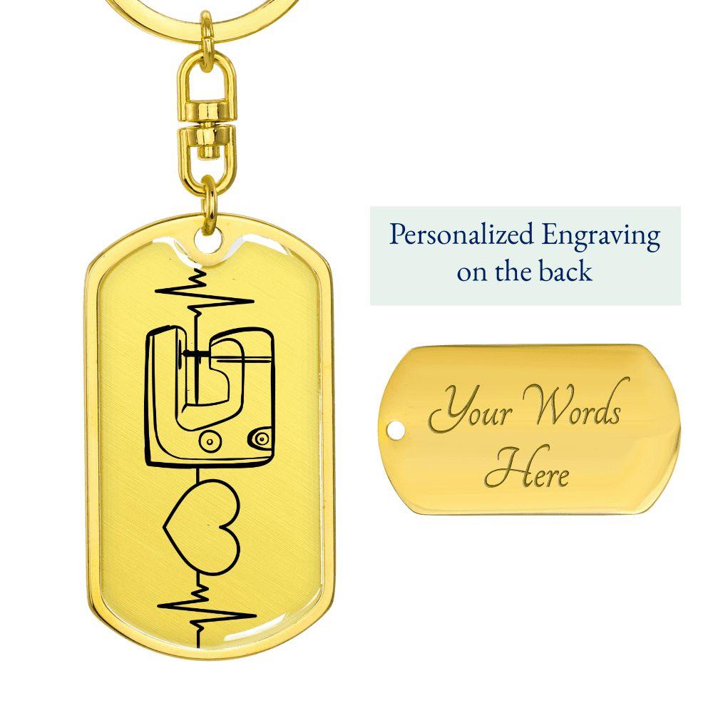Sewing Quilting Love Personalized Engraved Dog Tag Keychain - Mallard Moon Gift Shop