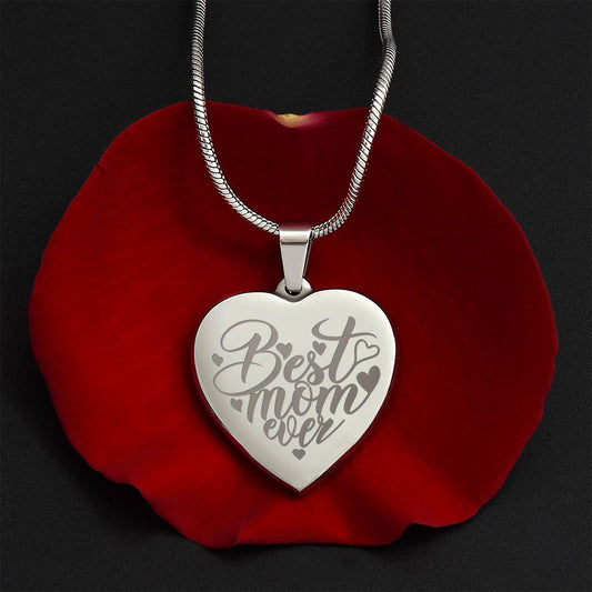 To My Mother - Best Mom Ever - Engraved Heart Necklace - Mallard Moon Gift Shop