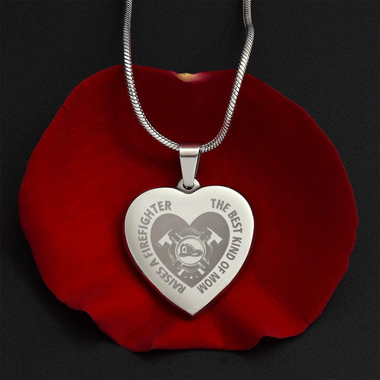 Gift for Firefighter Mother Engraved Heart Necklace - Mallard Moon Gift Shop
