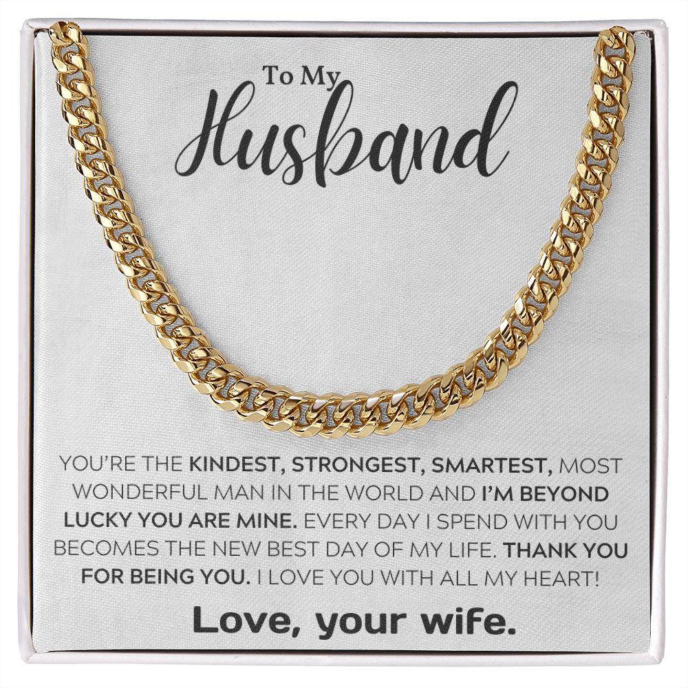 To My Wonderful Husband Cuban Link Chain Necklace - Mallard Moon Gift Shop
