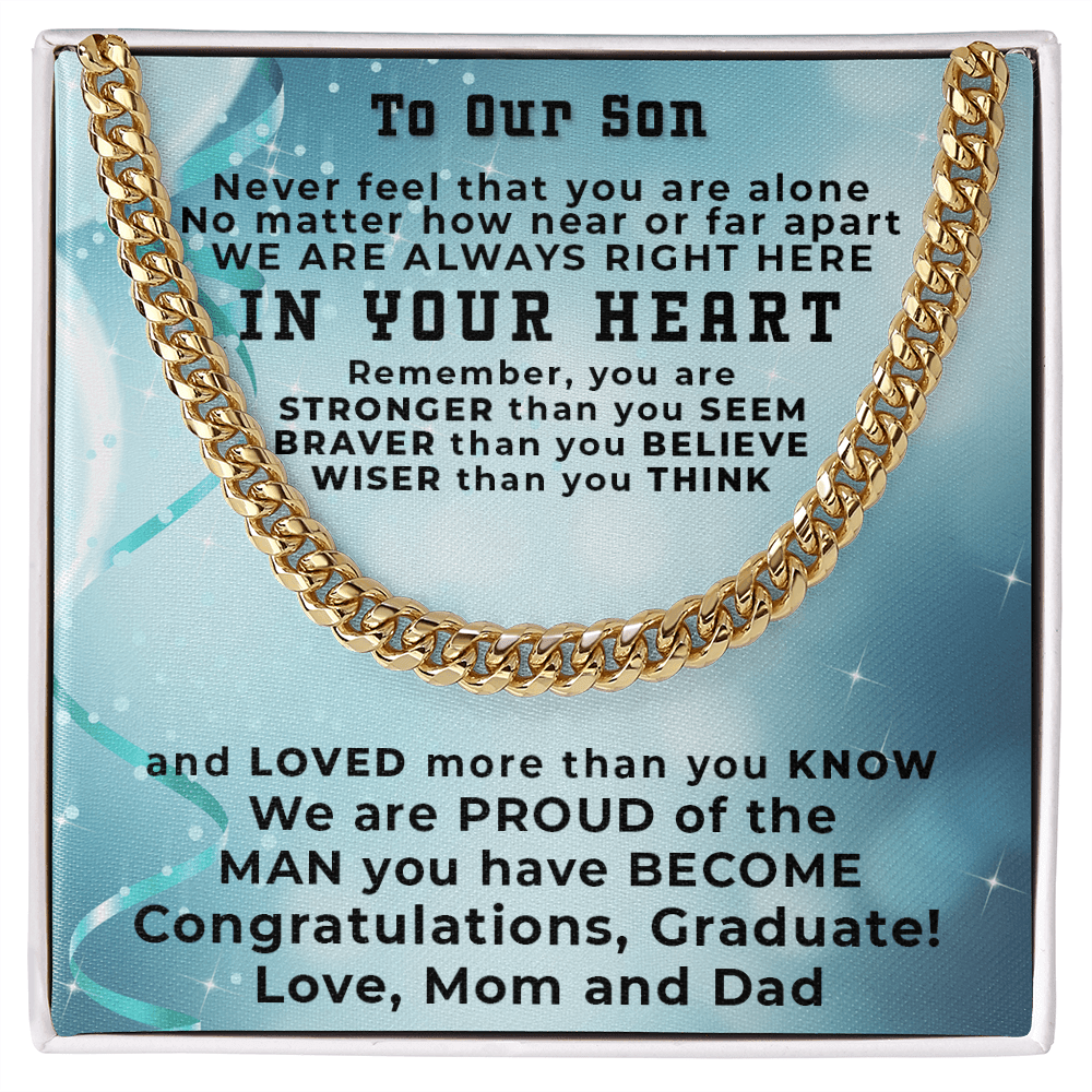 Son Graduation Cuban Link Chain Necklace Congratulations Mom and Dad - Mallard Moon Gift Shop