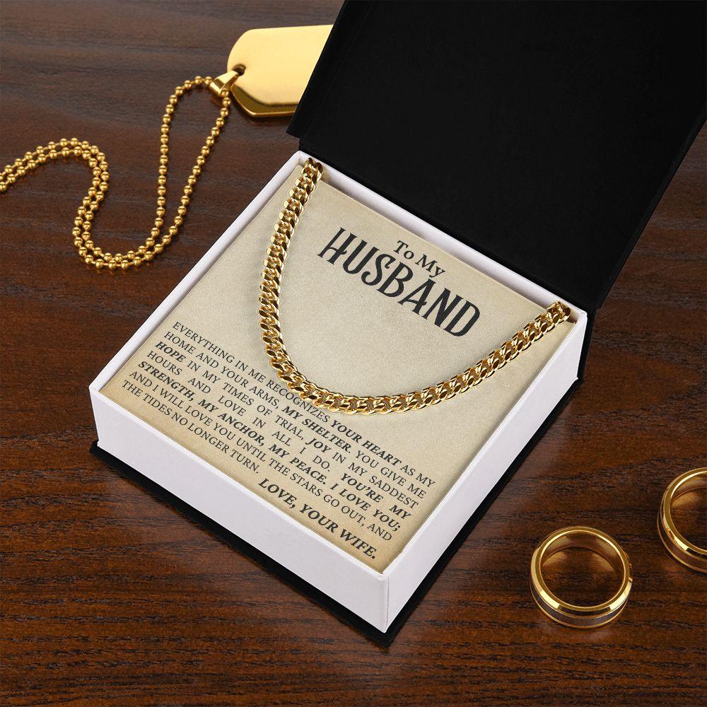 To My Husband - My Strength, My Anchor, My Peace - Cuban Link Chain Necklace - Mallard Moon Gift Shop