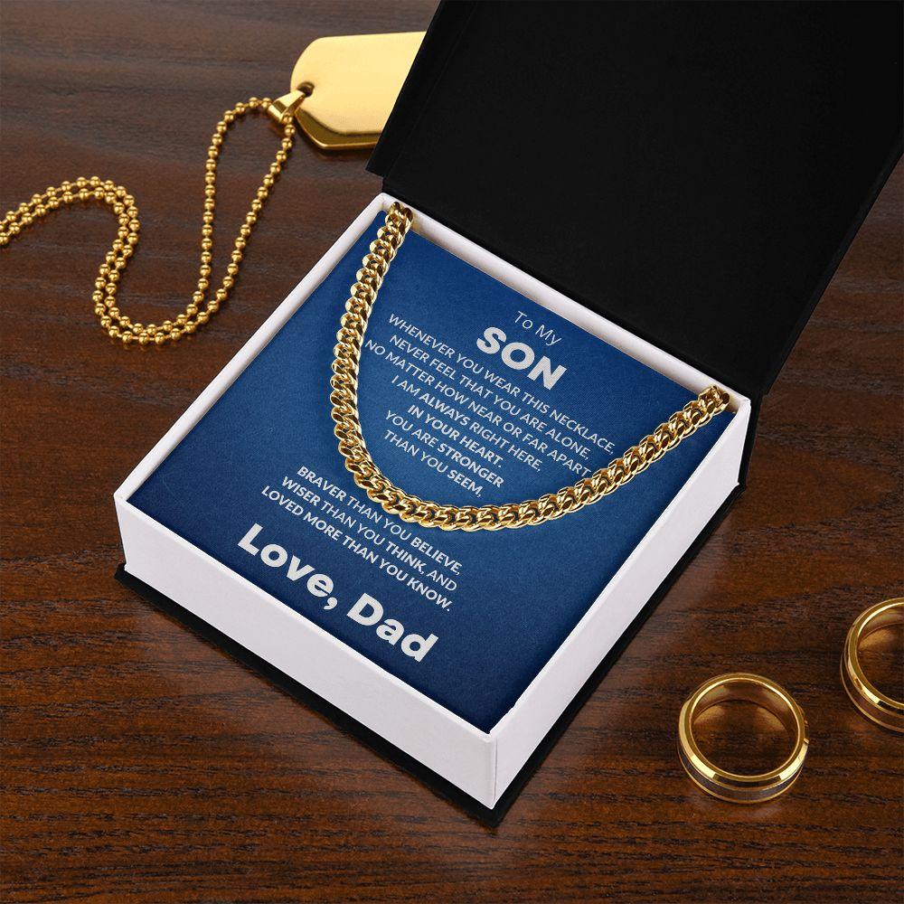 Gift for Son - Always In My Heart - Love Dad - Cuban Chain Link Necklace - Mallard Moon Gift Shop