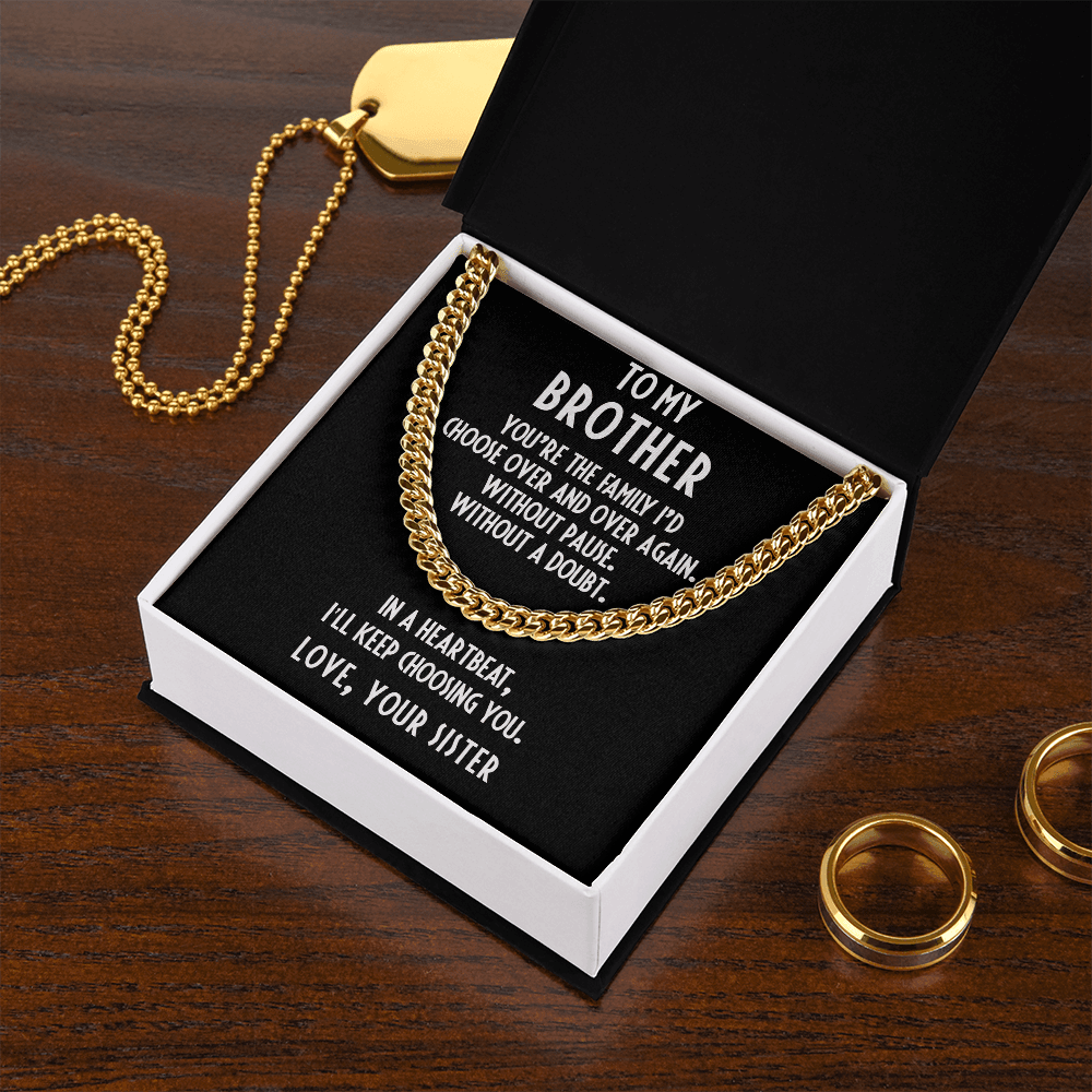 Brother Gift from Sister Adjustable Cuban Link Chain Necklace - Mallard Moon Gift Shop