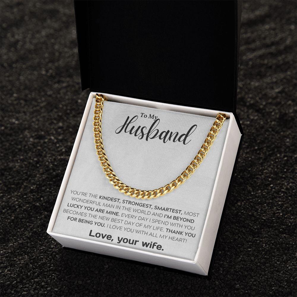 To My Wonderful Husband Cuban Link Chain Necklace - Mallard Moon Gift Shop