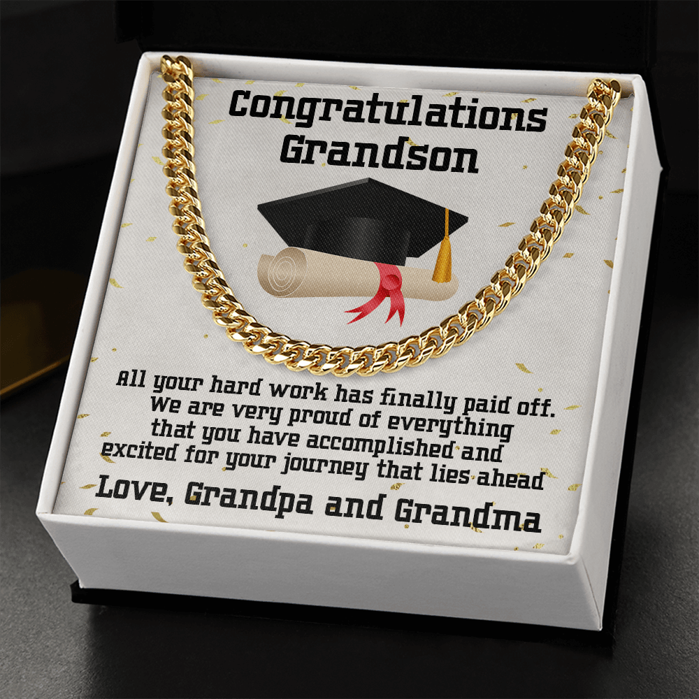 Grandson Graduation 2022 Congratulations Cuban Chain Link Necklace - Mallard Moon Gift Shop