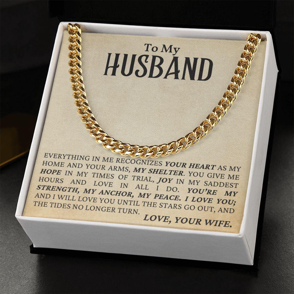 To My Husband - My Strength, My Anchor, My Peace - Cuban Link Chain Necklace - Mallard Moon Gift Shop