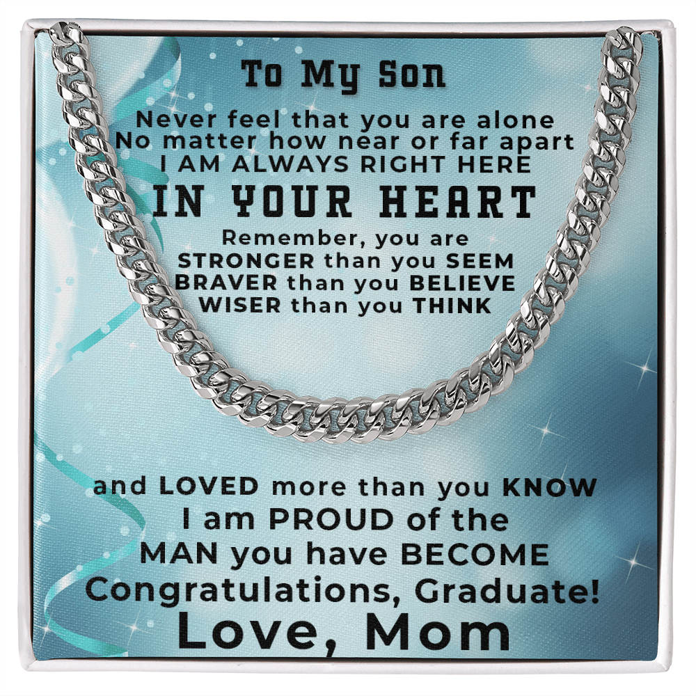 Son Graduation Gift from Proud Mom Cuban Link Chain Necklace - Mallard Moon Gift Shop