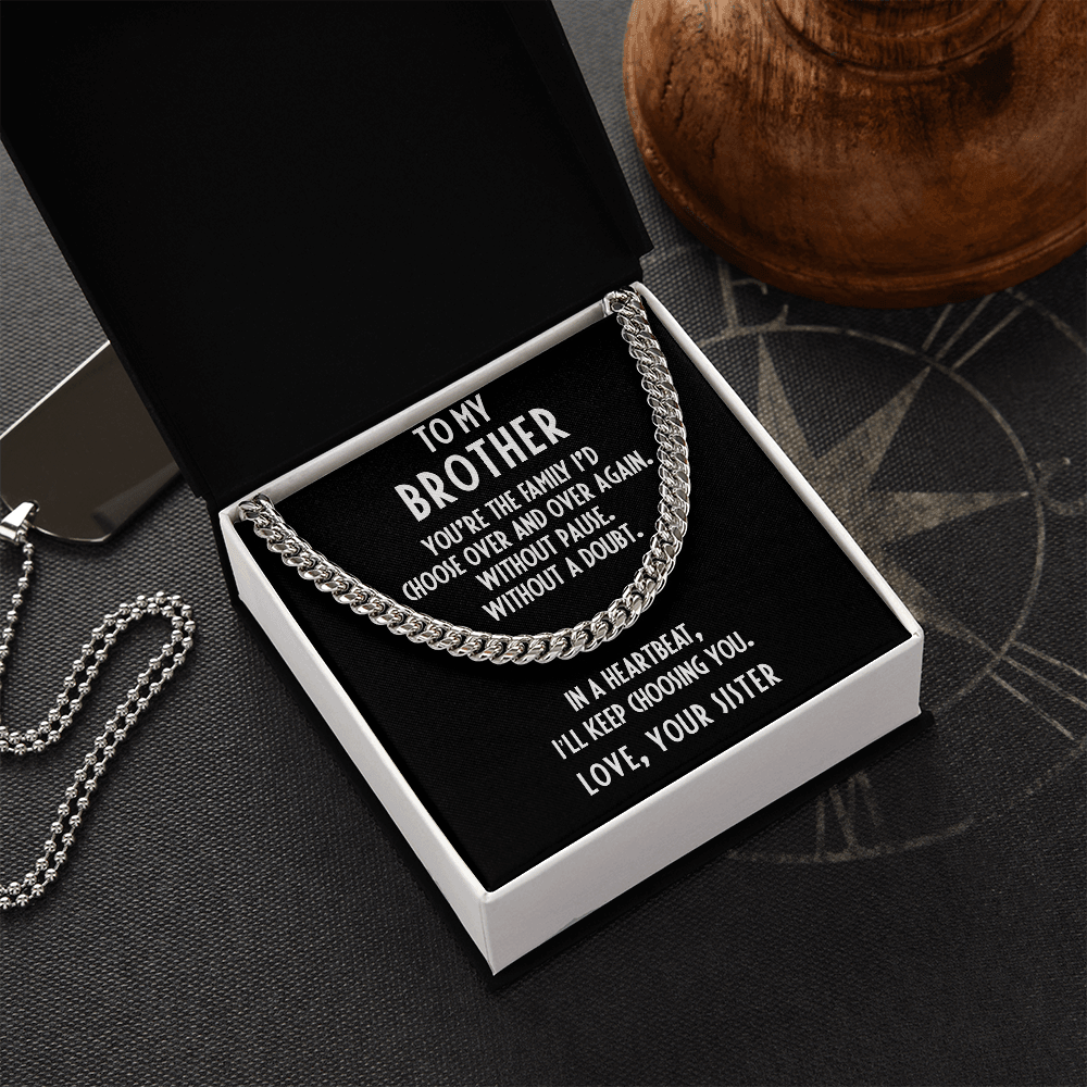 Brother Gift from Sister Adjustable Cuban Link Chain Necklace - Mallard Moon Gift Shop