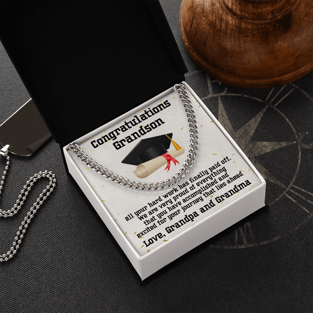 Grandson Graduation 2022 Congratulations Cuban Chain Link Necklace - Mallard Moon Gift Shop