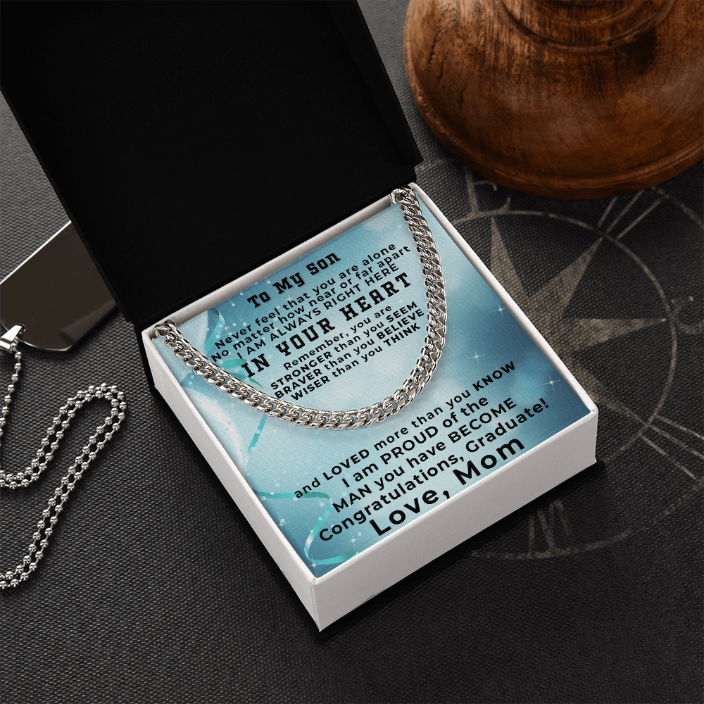 Son Graduation Gift from Proud Mom Cuban Link Chain Necklace - Mallard Moon Gift Shop