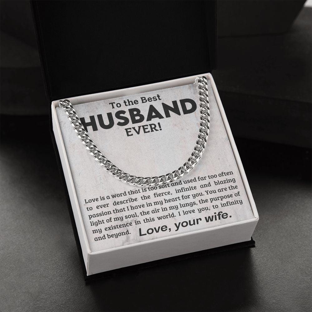 To My Husband -Love You to Infinity and Beyond - Cuban Link Chain Necklace - Mallard Moon Gift Shop