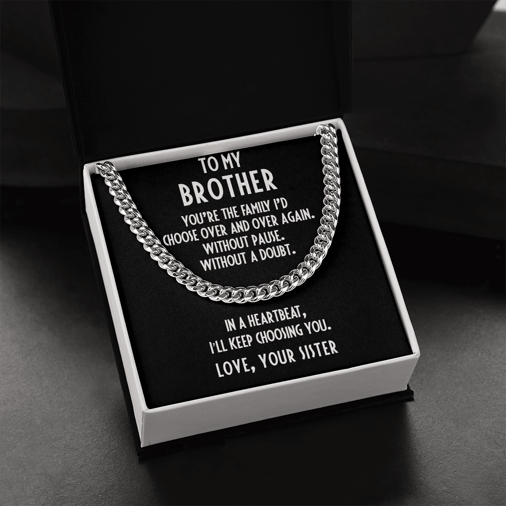 Brother Gift from Sister Adjustable Cuban Link Chain Necklace - Mallard Moon Gift Shop