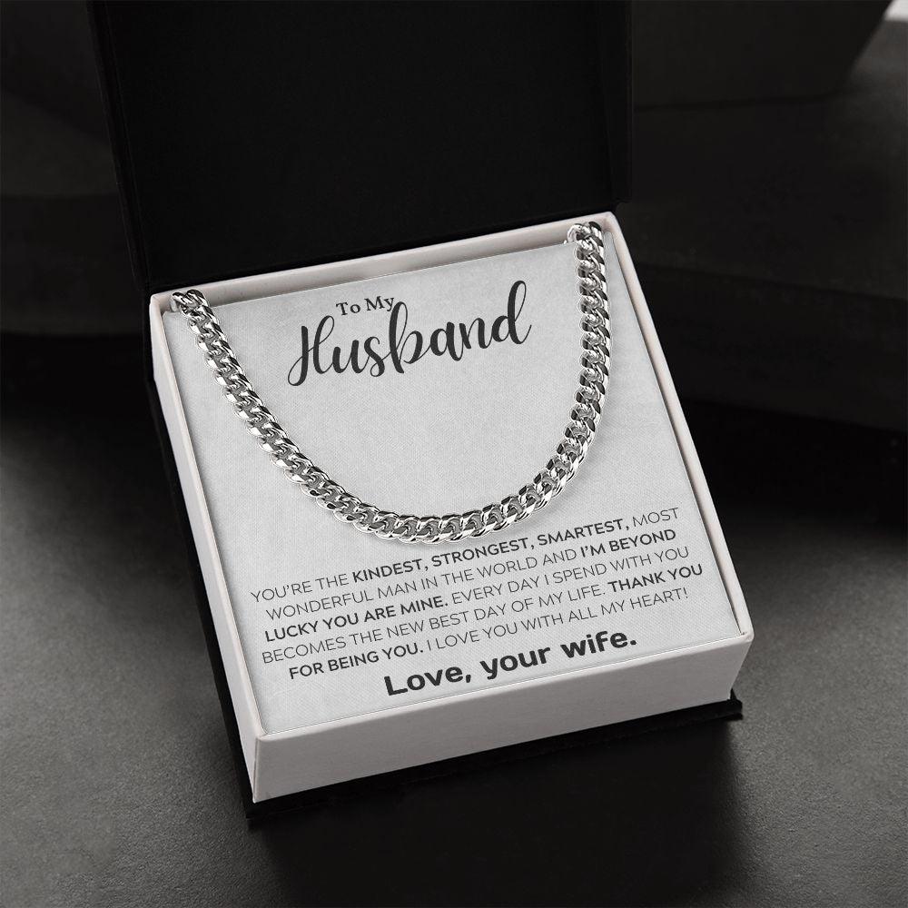 To My Wonderful Husband Cuban Link Chain Necklace - Mallard Moon Gift Shop