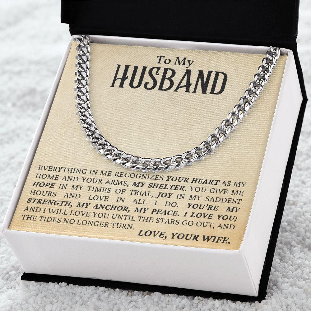 To My Husband - My Strength, My Anchor, My Peace - Cuban Link Chain Necklace - Mallard Moon Gift Shop