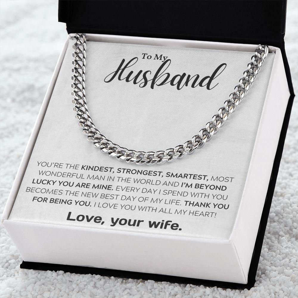 To My Wonderful Husband Cuban Link Chain Necklace - Mallard Moon Gift Shop