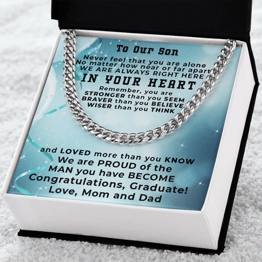 Son Graduation Cuban Link Chain Necklace Congratulations Mom and Dad - Mallard Moon Gift Shop