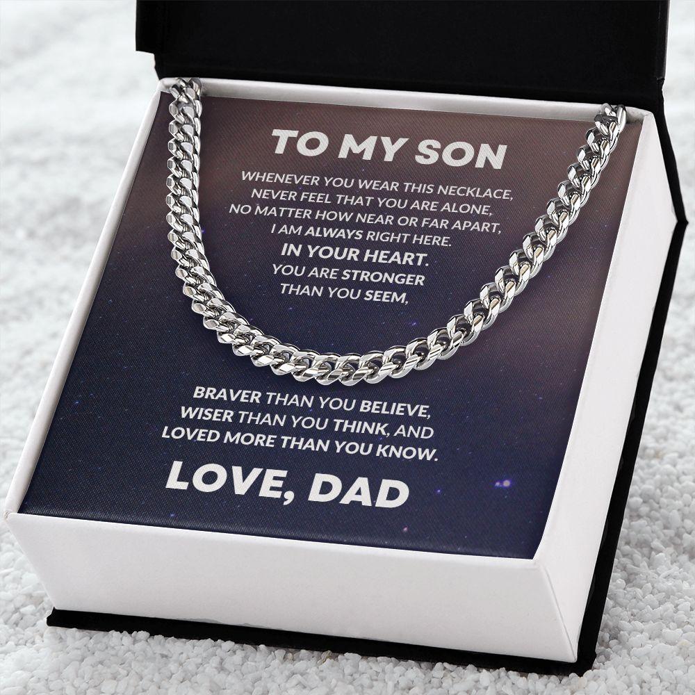To My Son From Dad Cuban Chain Link Necklace - Mallard Moon Gift Shop