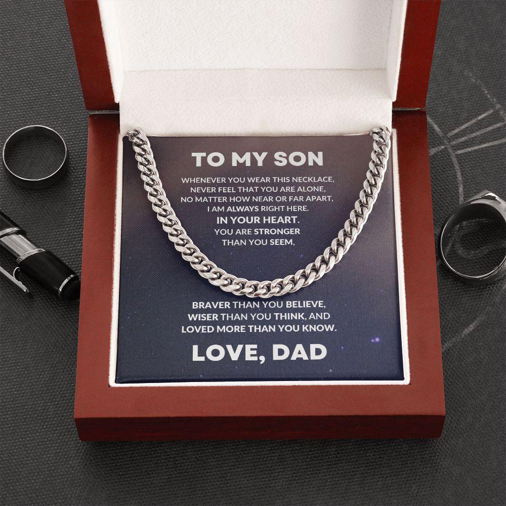 To My Son From Dad Cuban Chain Link Necklace - Mallard Moon Gift Shop