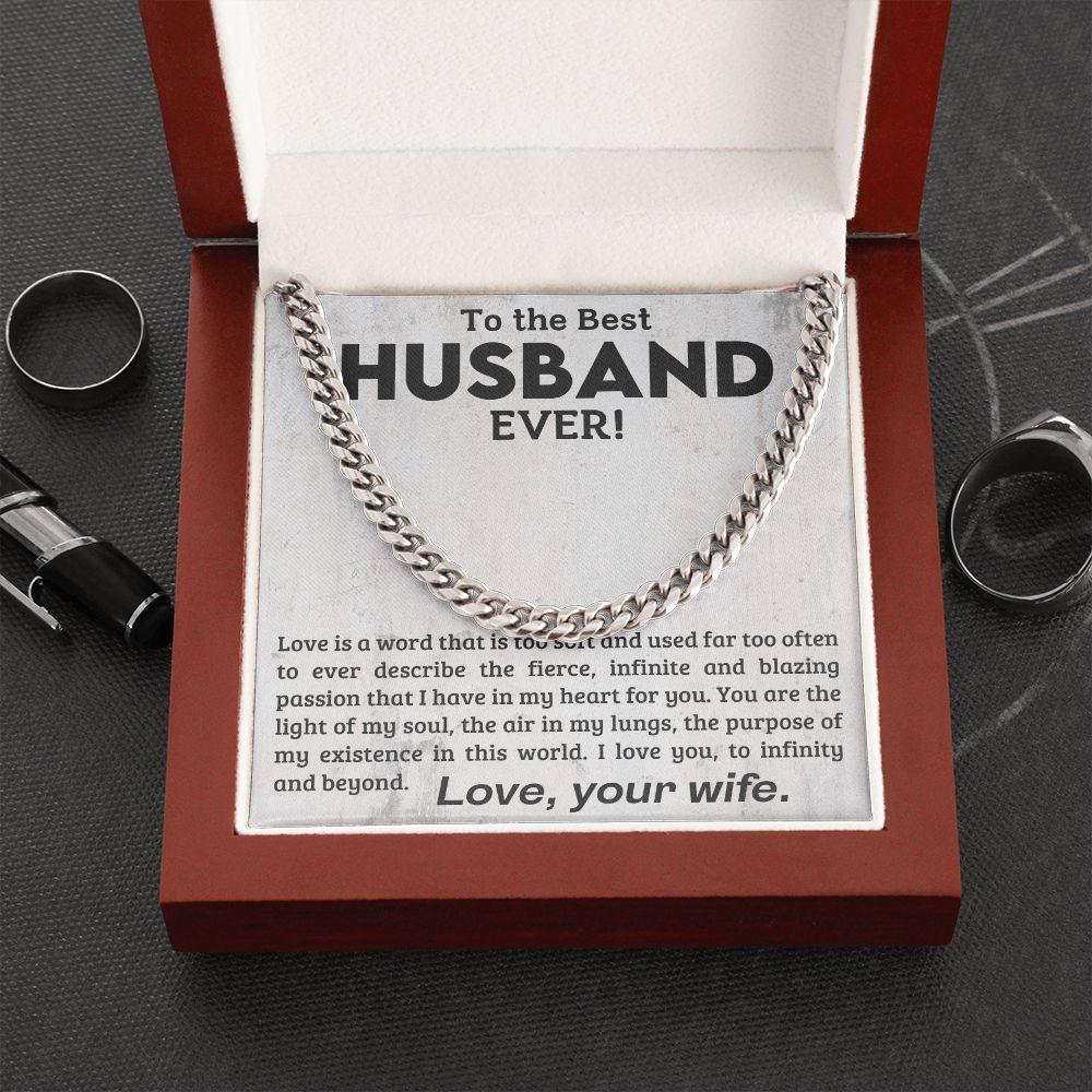 To My Husband -Love You to Infinity and Beyond - Cuban Link Chain Necklace - Mallard Moon Gift Shop
