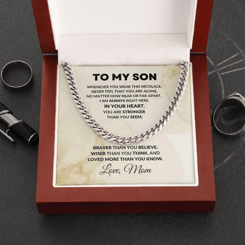 To My Son Cuban Chain Link Necklace Braver Than You Believe Love Mom - Mallard Moon Gift Shop