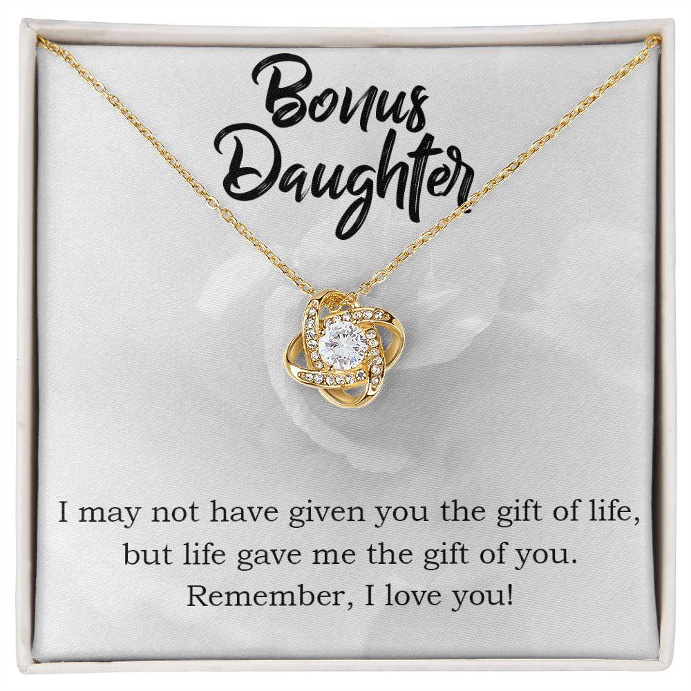 Gift for Bonus Daughter - Gift of Life - Love Knot Necklace Message Card Gift Box - Mallard Moon Gift Shop