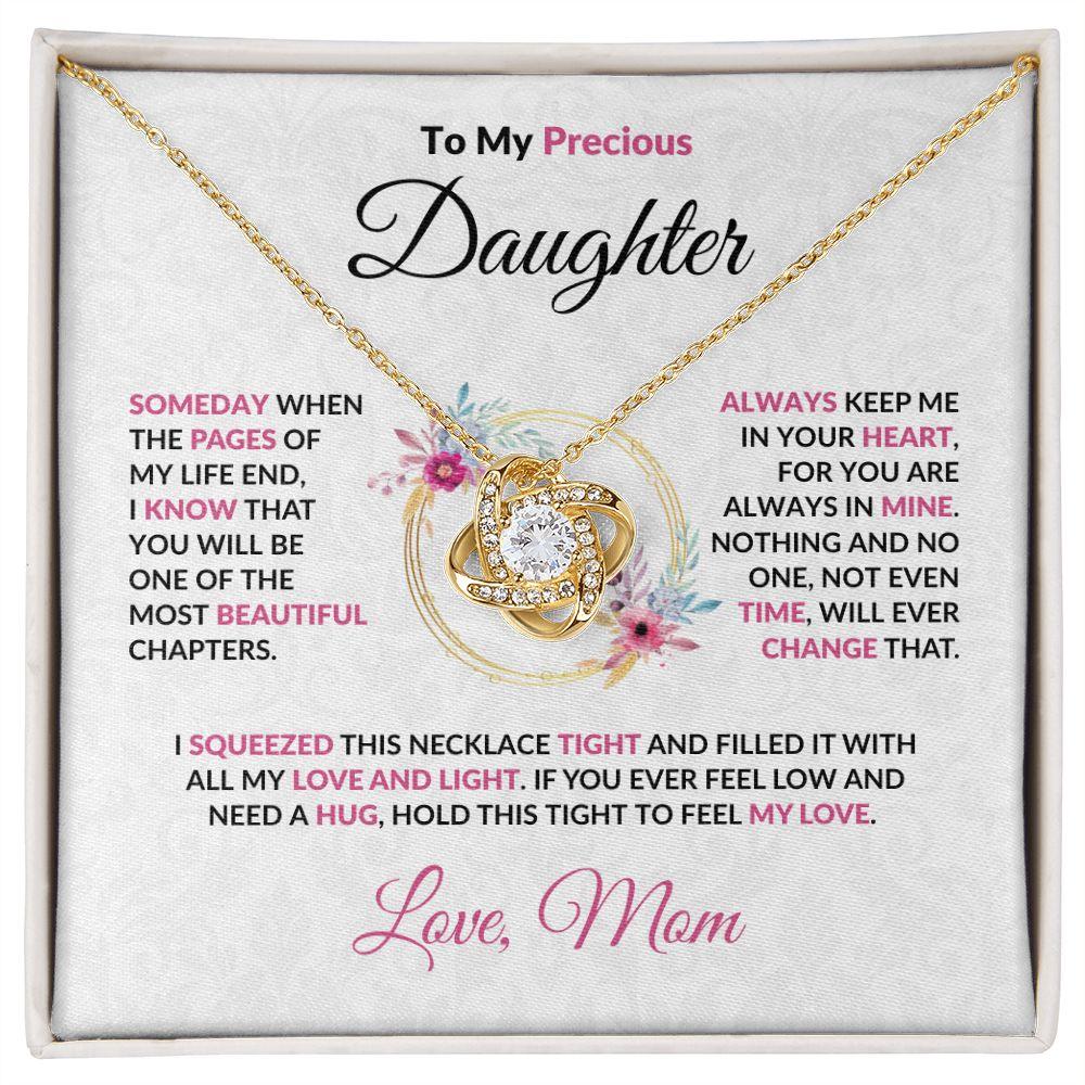 To My Precious Daughter Love Knot Necklace with Message Card and Gift Box - Mallard Moon Gift Shop
