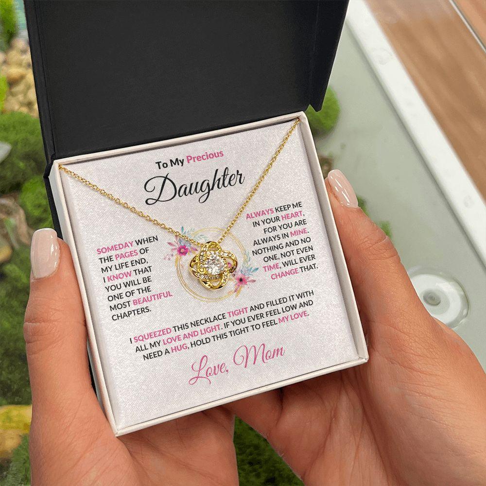 To My Precious Daughter Love Knot Necklace with Message Card and Gift Box - Mallard Moon Gift Shop