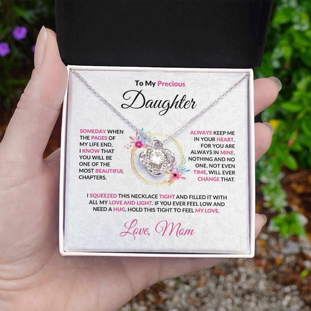 To My Precious Daughter Love Knot Necklace with Message Card and Gift Box - Mallard Moon Gift Shop