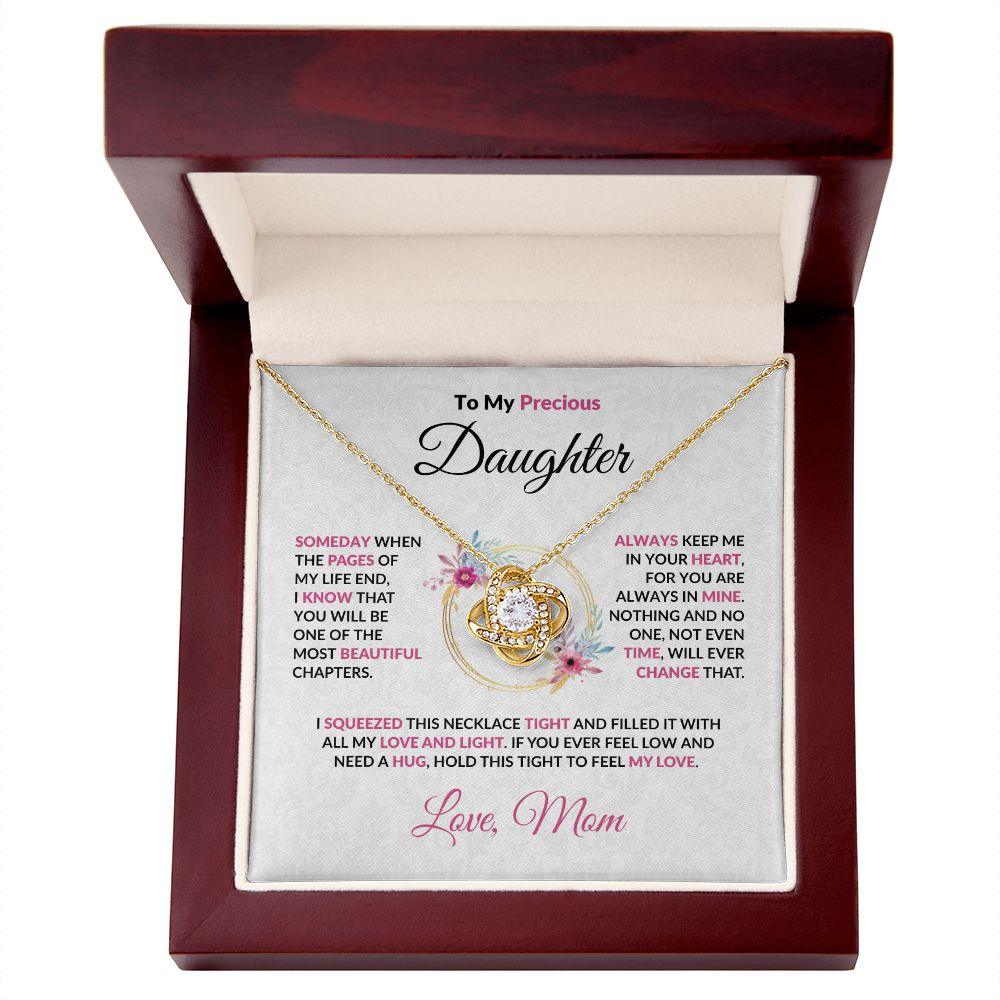 To My Precious Daughter Love Knot Necklace with Message Card and Gift Box - Mallard Moon Gift Shop