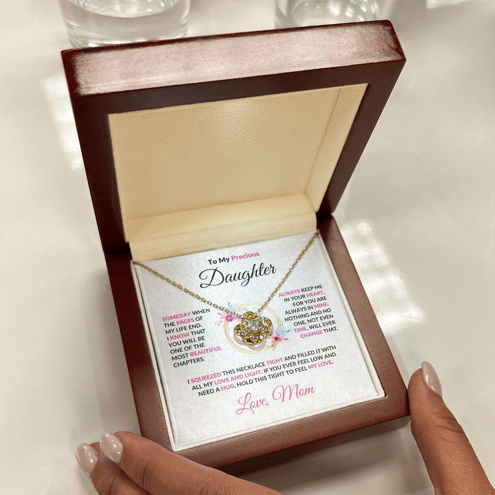 To My Precious Daughter Love Knot Necklace with Message Card and Gift Box - Mallard Moon Gift Shop