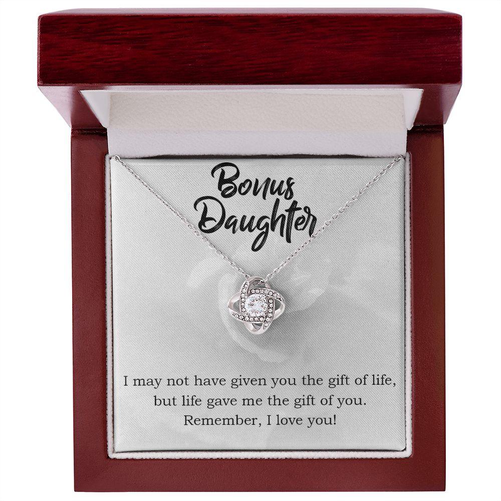 Gift for Bonus Daughter - Gift of Life - Love Knot Necklace Message Card Gift Box - Mallard Moon Gift Shop
