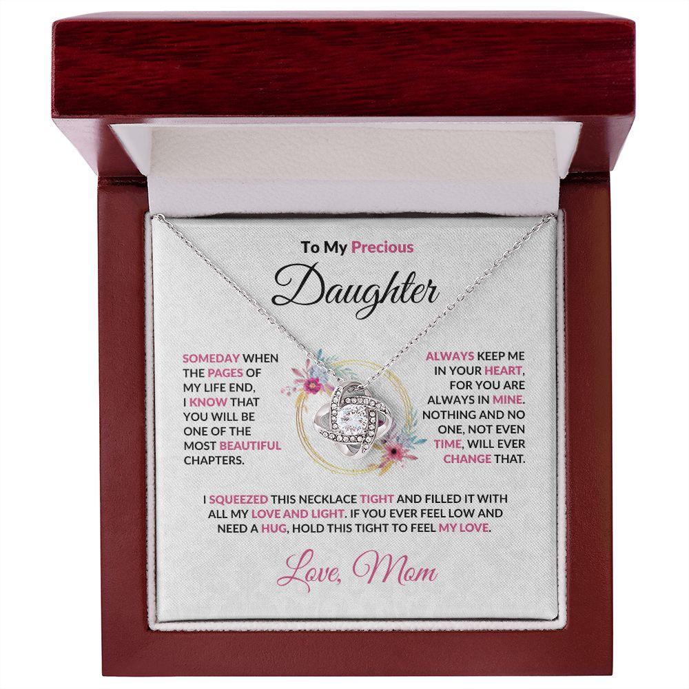 To My Precious Daughter Love Knot Necklace with Message Card and Gift Box - Mallard Moon Gift Shop