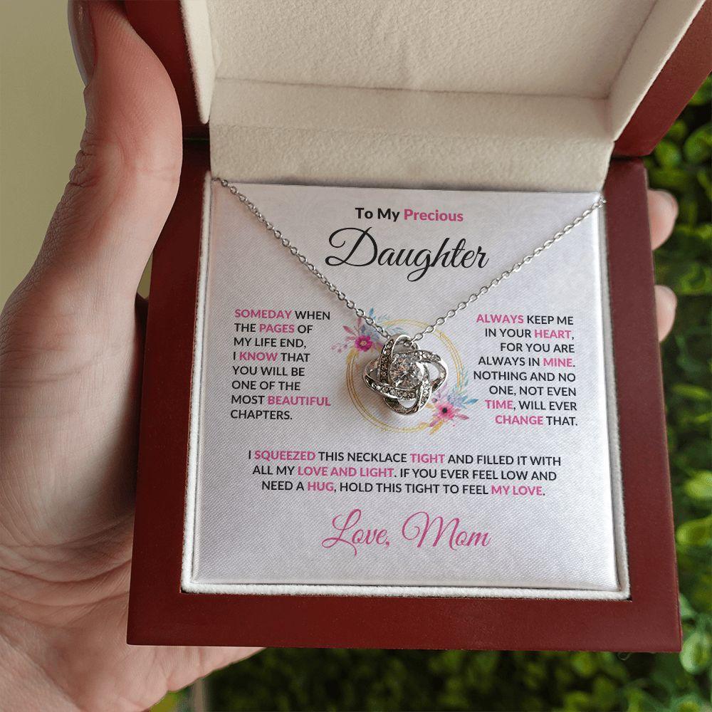 To My Precious Daughter Love Knot Necklace with Message Card and Gift Box - Mallard Moon Gift Shop