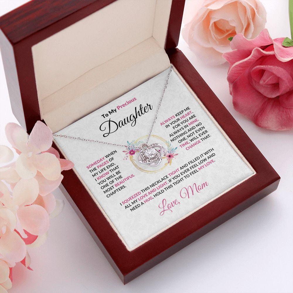 To My Precious Daughter Love Knot Necklace with Message Card and Gift Box - Mallard Moon Gift Shop