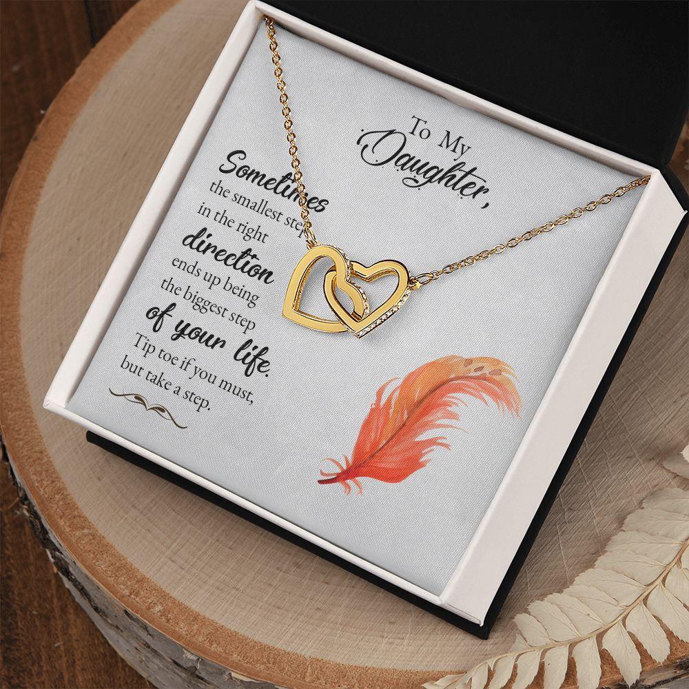 To My Daughter-Sometimes the Smallest Step Interlocking Hearts Necklace - Mallard Moon Gift Shop
