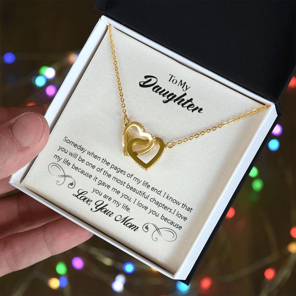 To My Daughter Pages of Life Interlocking Hearts Necklace - Mallard Moon Gift Shop