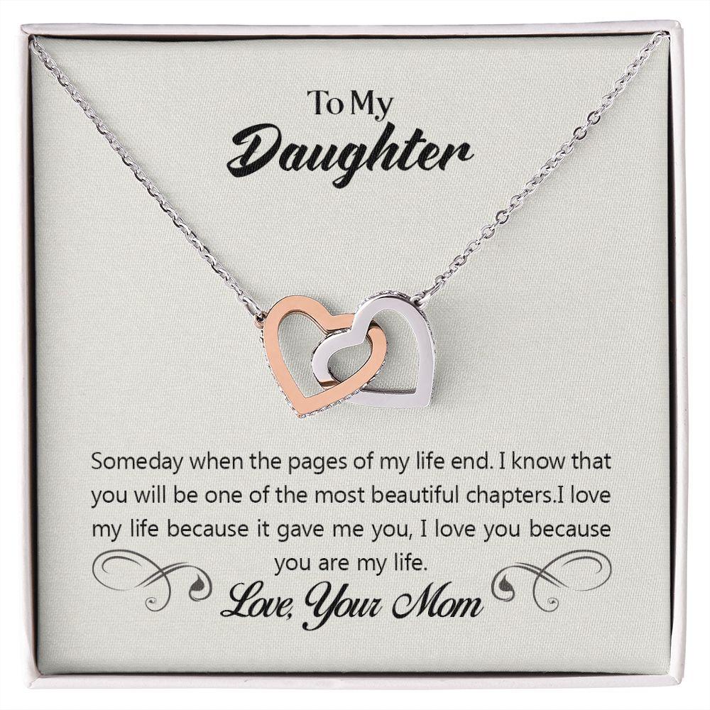 To My Daughter Pages of Life Interlocking Hearts Necklace - Mallard Moon Gift Shop