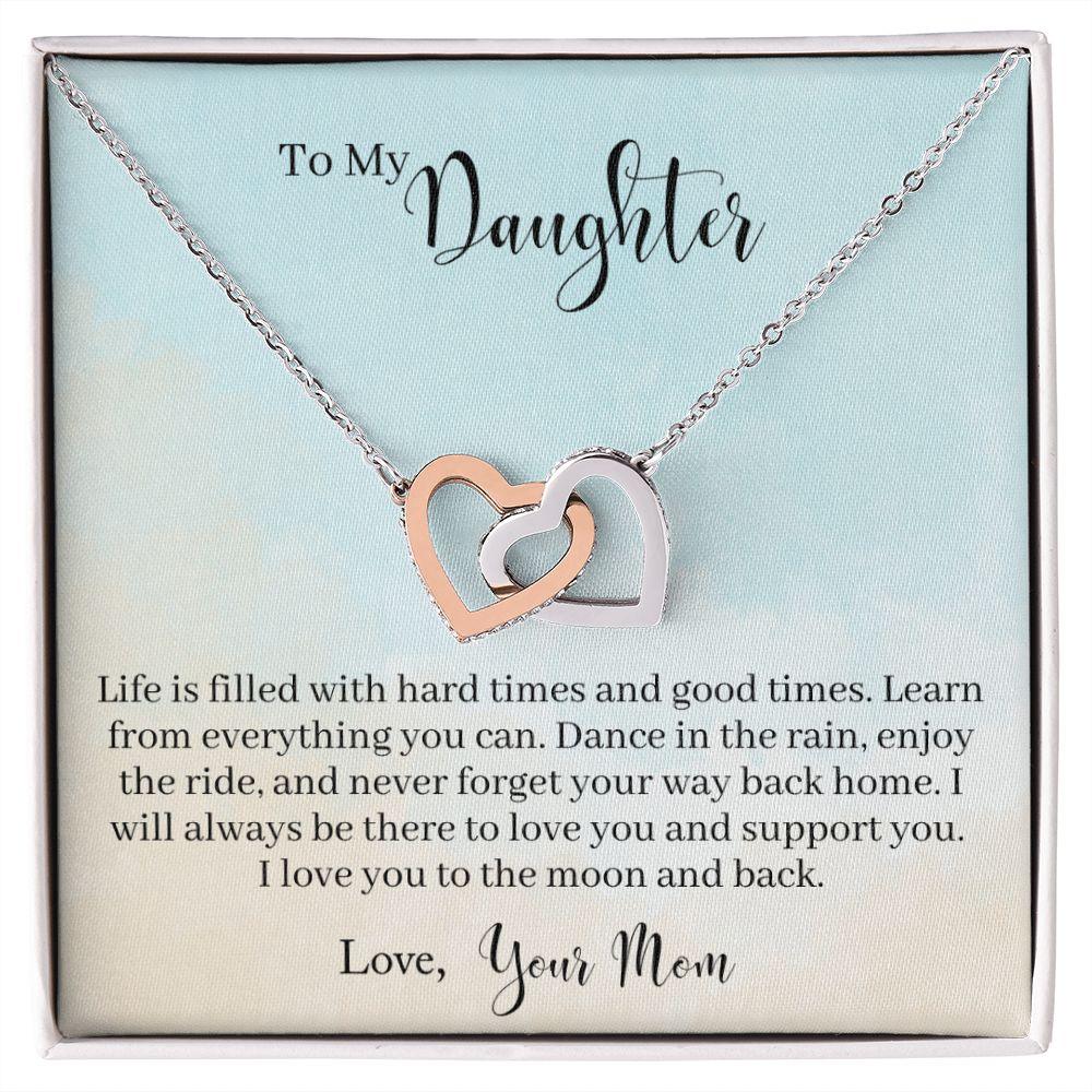 To My Daughter - Learn From Everything Interlocking Hearts Necklace - Mallard Moon Gift Shop