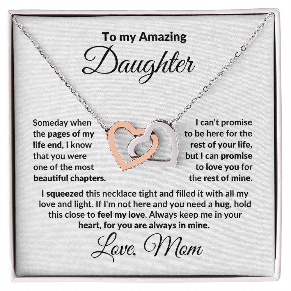 To My Amazing Daughter Interlocking Hearts Pendant Necklace with Personalized Message Card - Mallard Moon Gift Shop