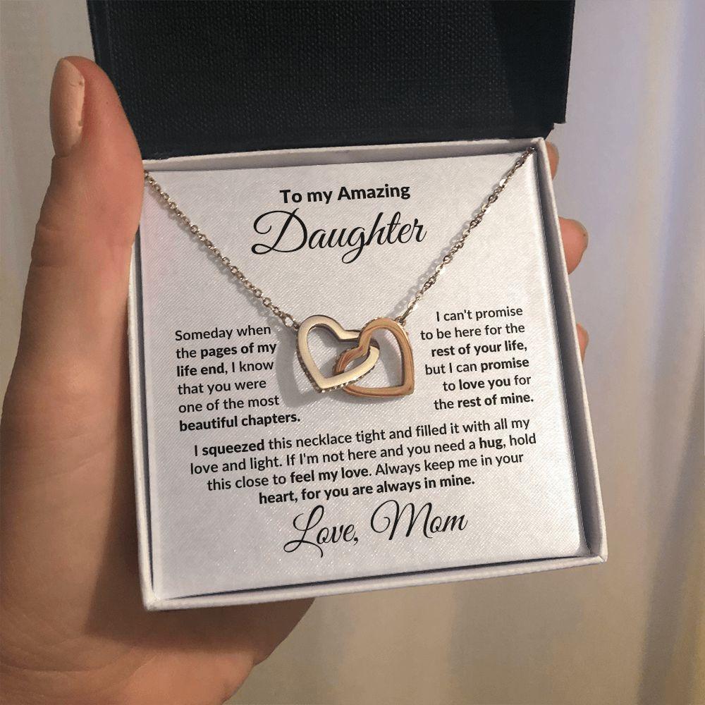 To My Amazing Daughter Interlocking Hearts Pendant Necklace with Personalized Message Card - Mallard Moon Gift Shop