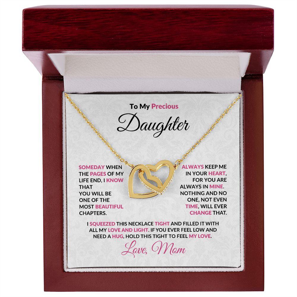 To My Precious Daughter Interlocking Hearts Pendant Necklace with Message Card - Mallard Moon Gift Shop