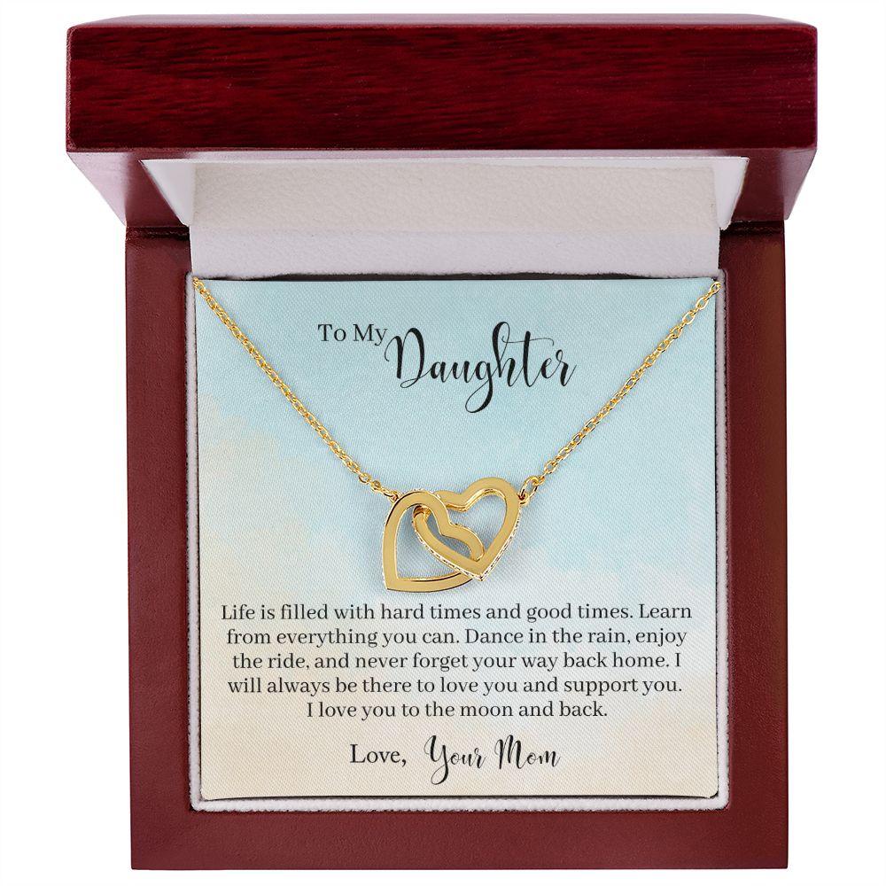 To My Daughter - Learn From Everything Interlocking Hearts Necklace - Mallard Moon Gift Shop