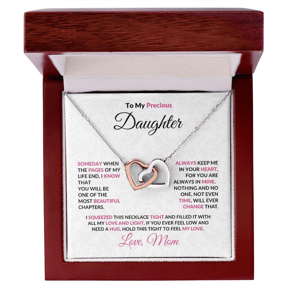To My Precious Daughter Interlocking Hearts Pendant Necklace with Message Card - Mallard Moon Gift Shop