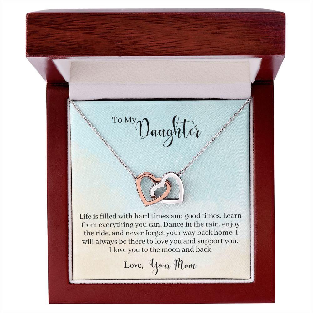 To My Daughter - Learn From Everything Interlocking Hearts Necklace - Mallard Moon Gift Shop