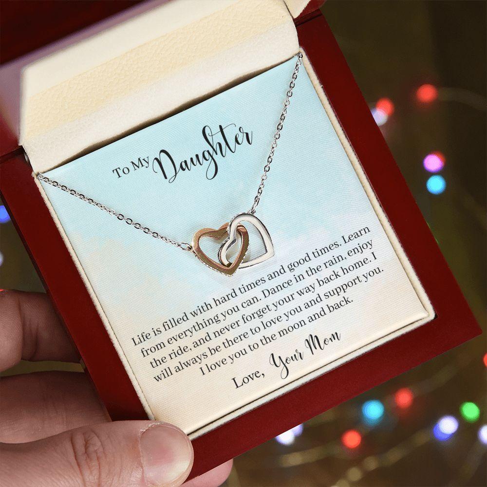 To My Daughter - Learn From Everything Interlocking Hearts Necklace - Mallard Moon Gift Shop