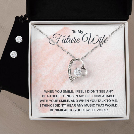 Gift for Future Wife Forever Love Heart Pendant Necklace and Earring Set - Mallard Moon Gift Shop